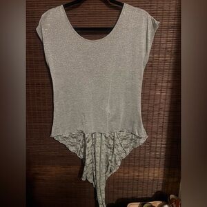 Elegant Silver Lace Hem High Low Women's Top